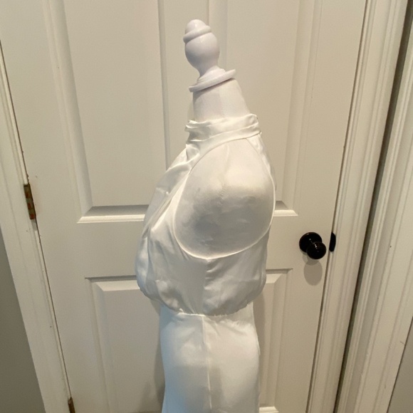 New! Lulu's Distinctive Charm White Satin Asymmetrical Midi Dress 16684 - Picture 3 of 16